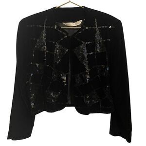 Vintage Brett Harrison Black Velvet Sequin Cropped Jacket Size 6